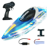 RC Boats, YCFUN 15+MPH Fast Remote Control Boat with Led Lights for Pools and Lakes, 2.4Ghz High Speed RC Boat with Rechargeable Batterie, Racing Boat for Kids Gifts for Boys Girls